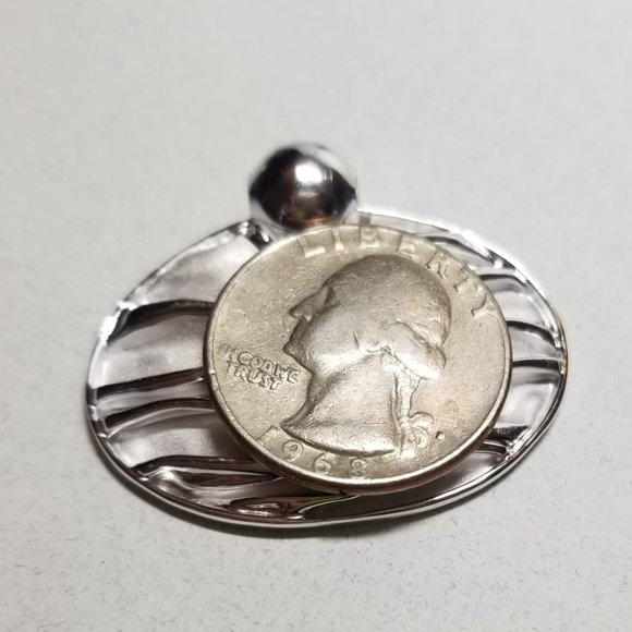 925 Sterling Silver Handcrafted Textured Two Tone Cascading Waves Oval Pendant - Picture 3 of 6